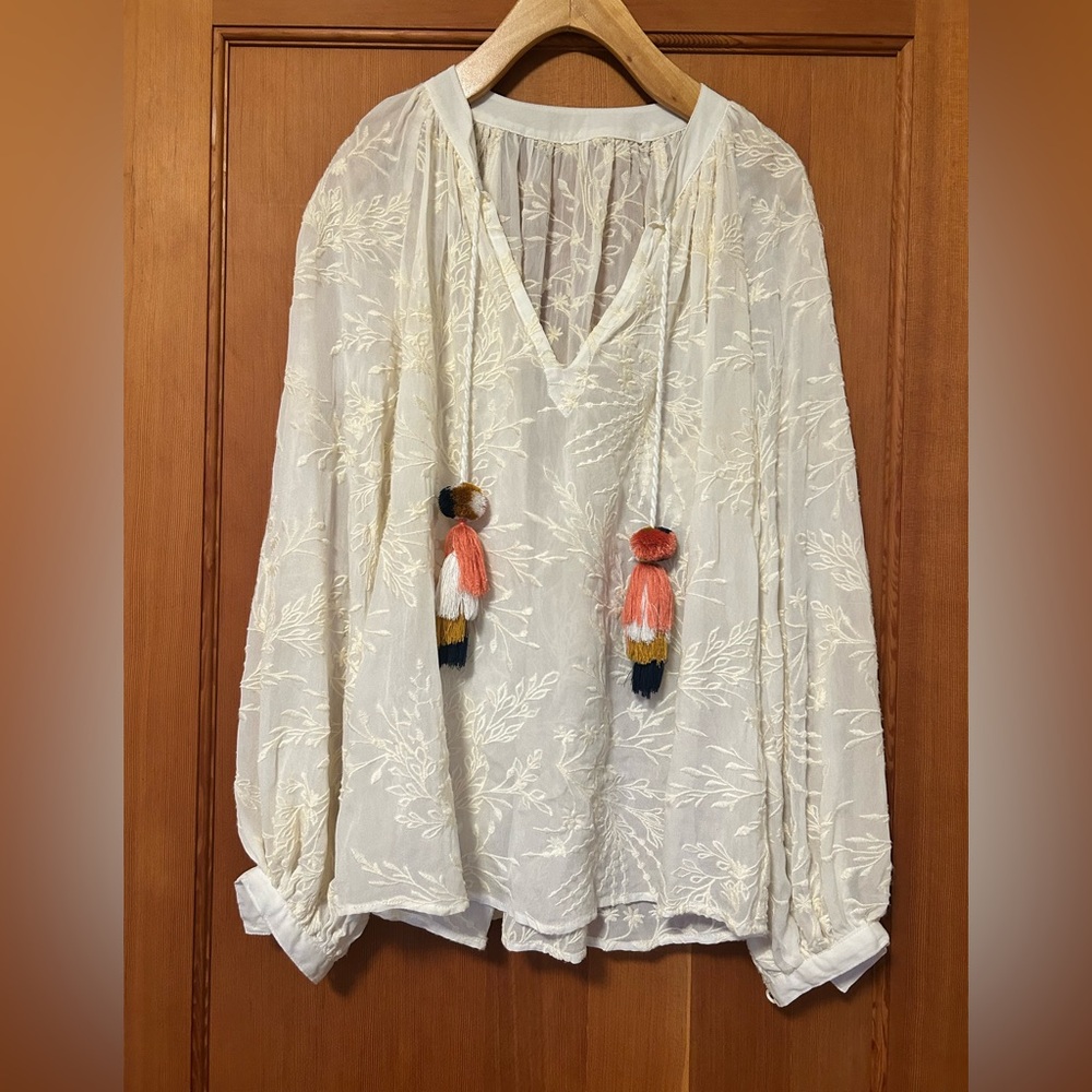 Johnny Was | Rosanna Embroidered Long-Sleeve Top w/
Pompom Ties - Picture 4 of 7